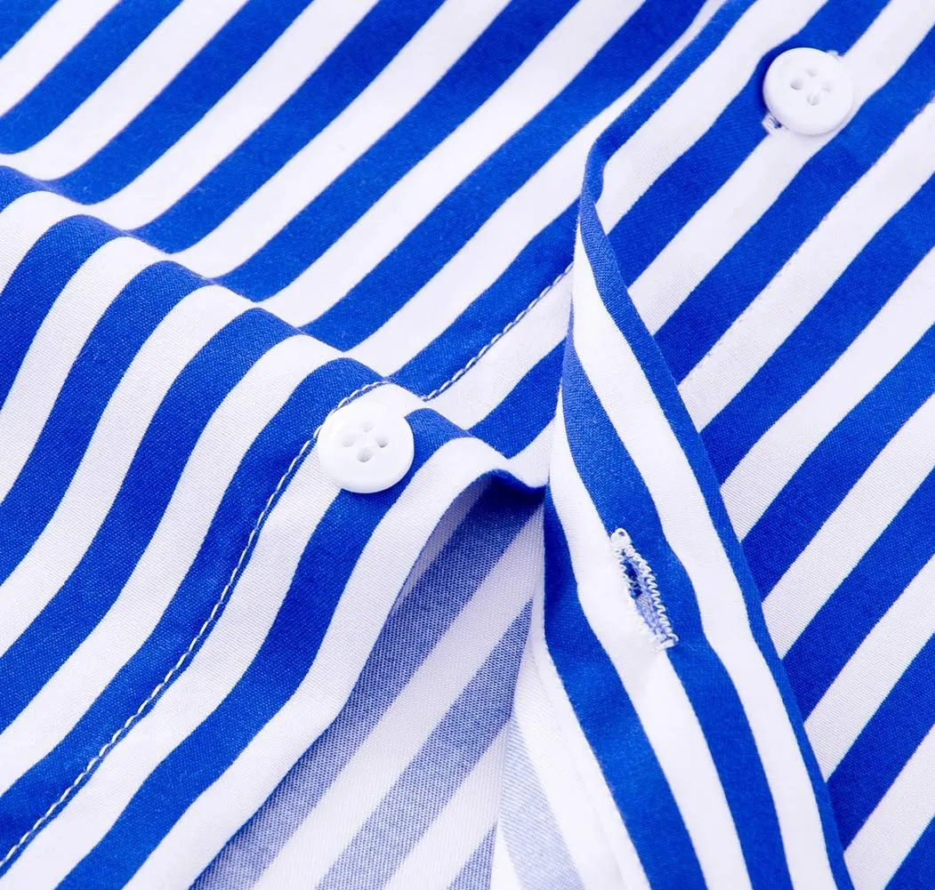 Men's Casual Business Vertical Striped Button Down Long Sleeve Dress Shirts