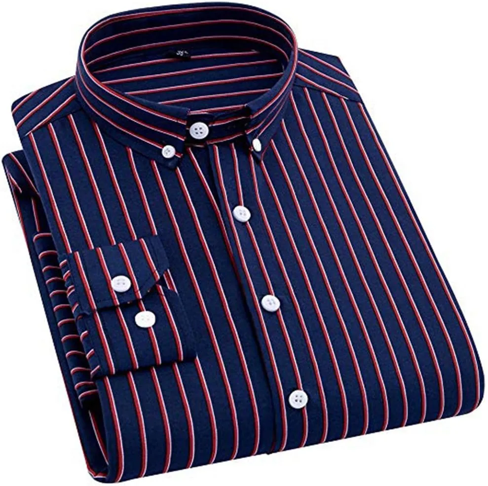 Men's Casual Business Vertical Striped Button Down Long Sleeve Dress Shirts
