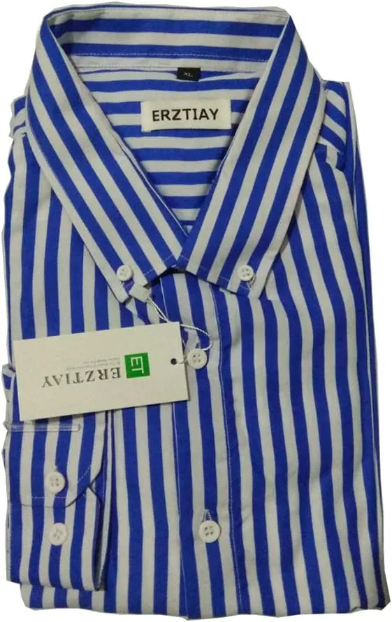 Men's Casual Business Vertical Striped Button Down Long Sleeve Dress Shirts