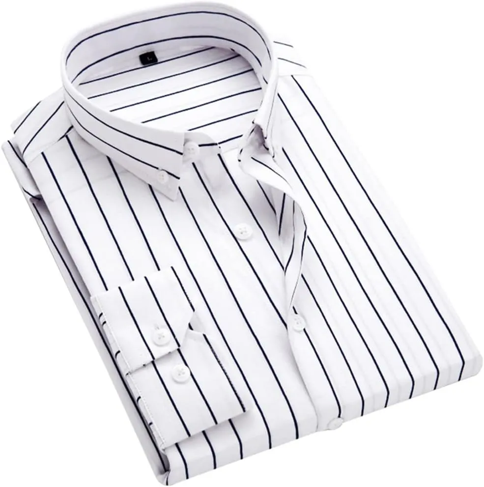 Men's Casual Business Vertical Striped Button Down Long Sleeve Dress Shirts