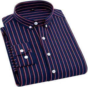 Men's Casual Business Vertical Striped Button Down Long Sleeve Dress Shirts