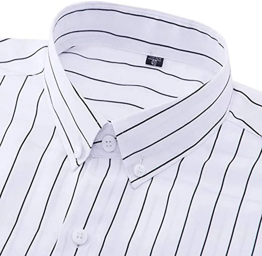 Men's Casual Business Vertical Striped Button Down Long Sleeve Dress Shirts