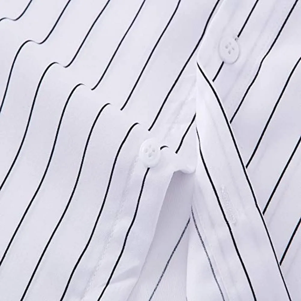 Men's Casual Business Vertical Striped Button Down Long Sleeve Dress Shirts