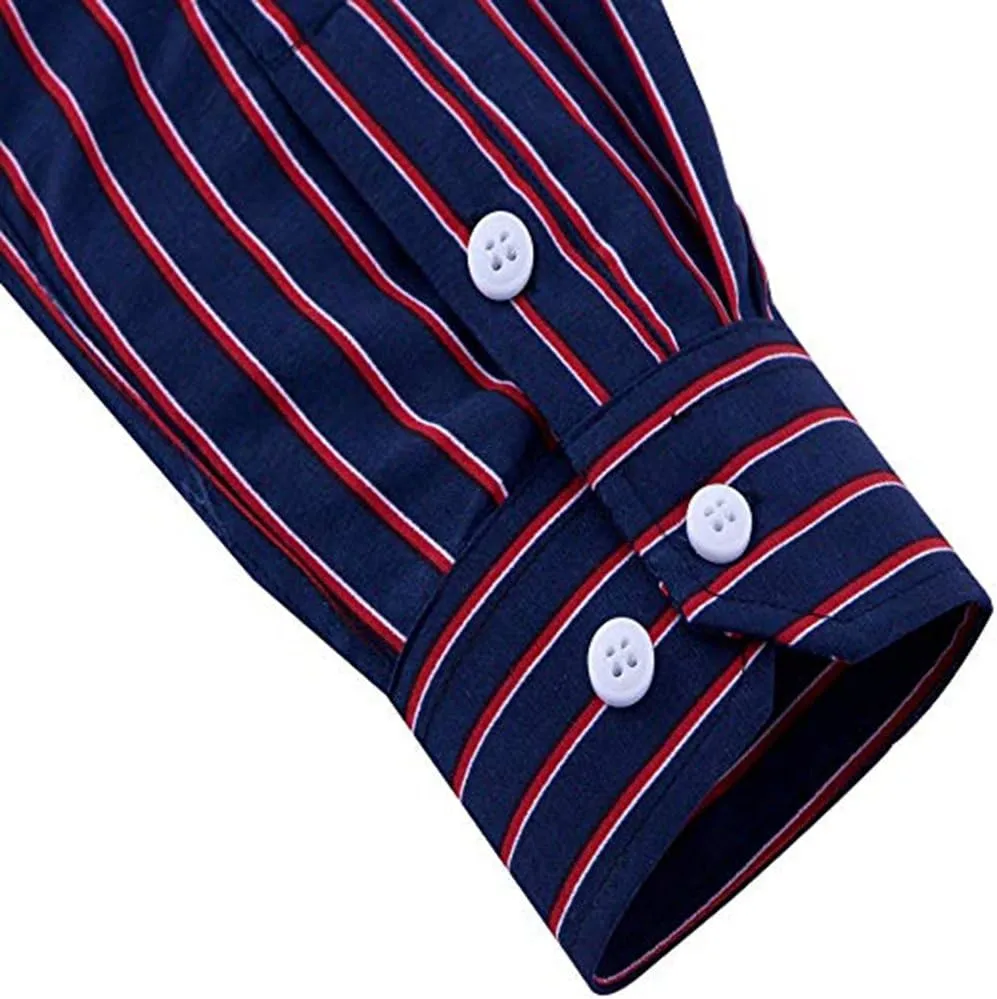 Men's Casual Business Vertical Striped Button Down Long Sleeve Dress Shirts