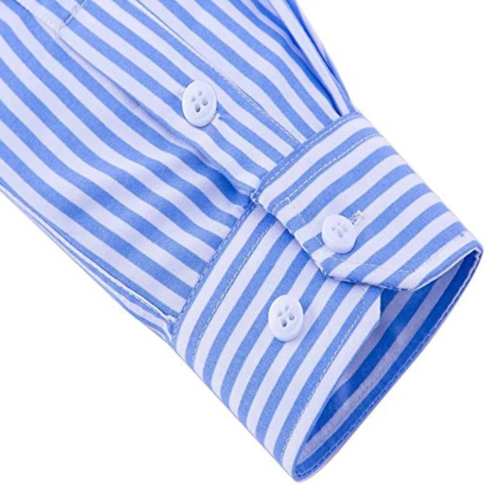Men's Casual Business Vertical Striped Button Down Long Sleeve Dress Shirts