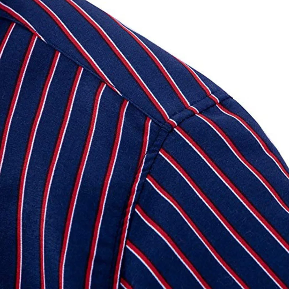 Men's Casual Business Vertical Striped Button Down Long Sleeve Dress Shirts