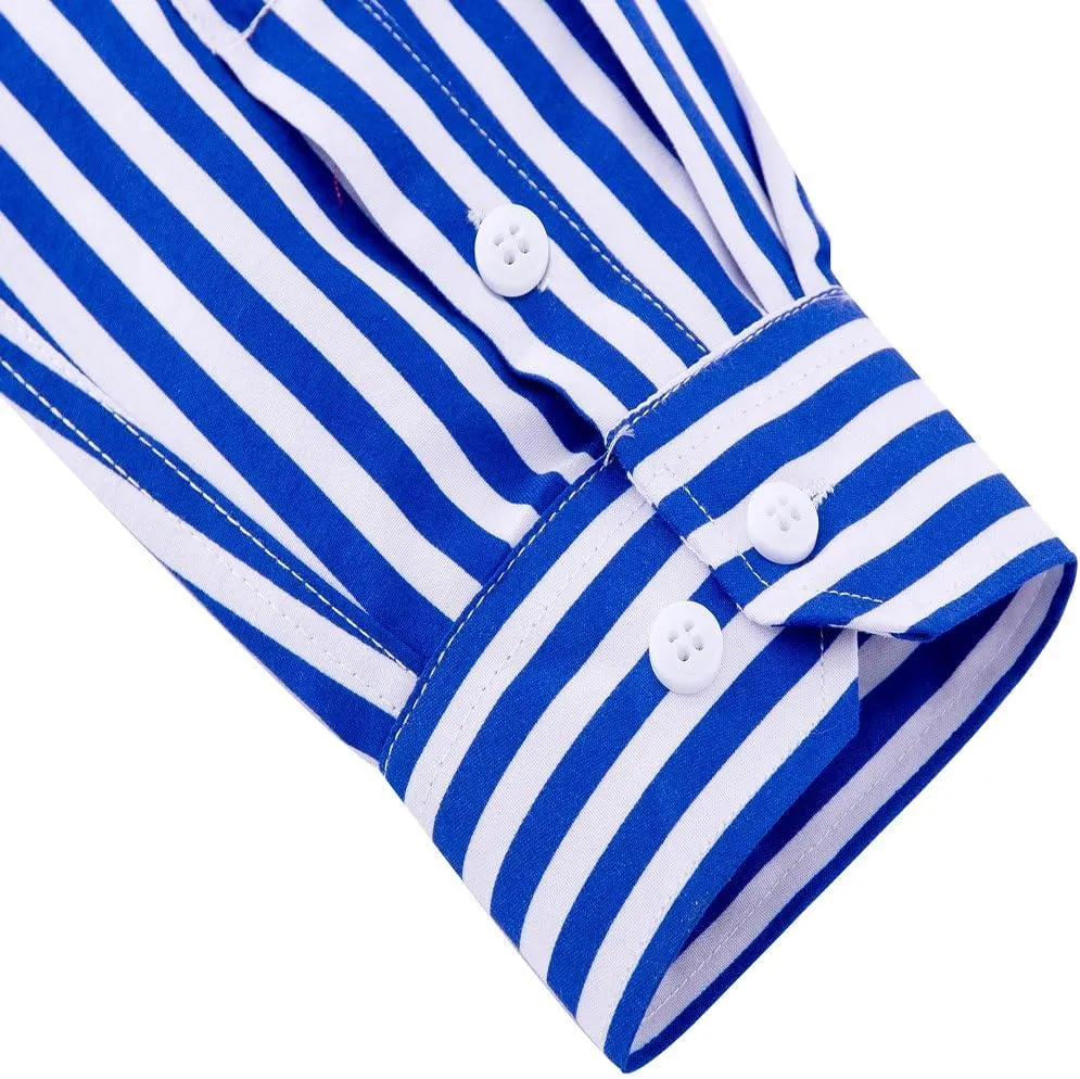 Men's Casual Business Vertical Striped Button Down Long Sleeve Dress Shirts