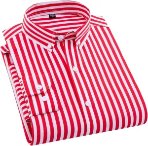 Men's Classic Casual Vertical Striped Slim Fit Long Sleeve Dress Shirts