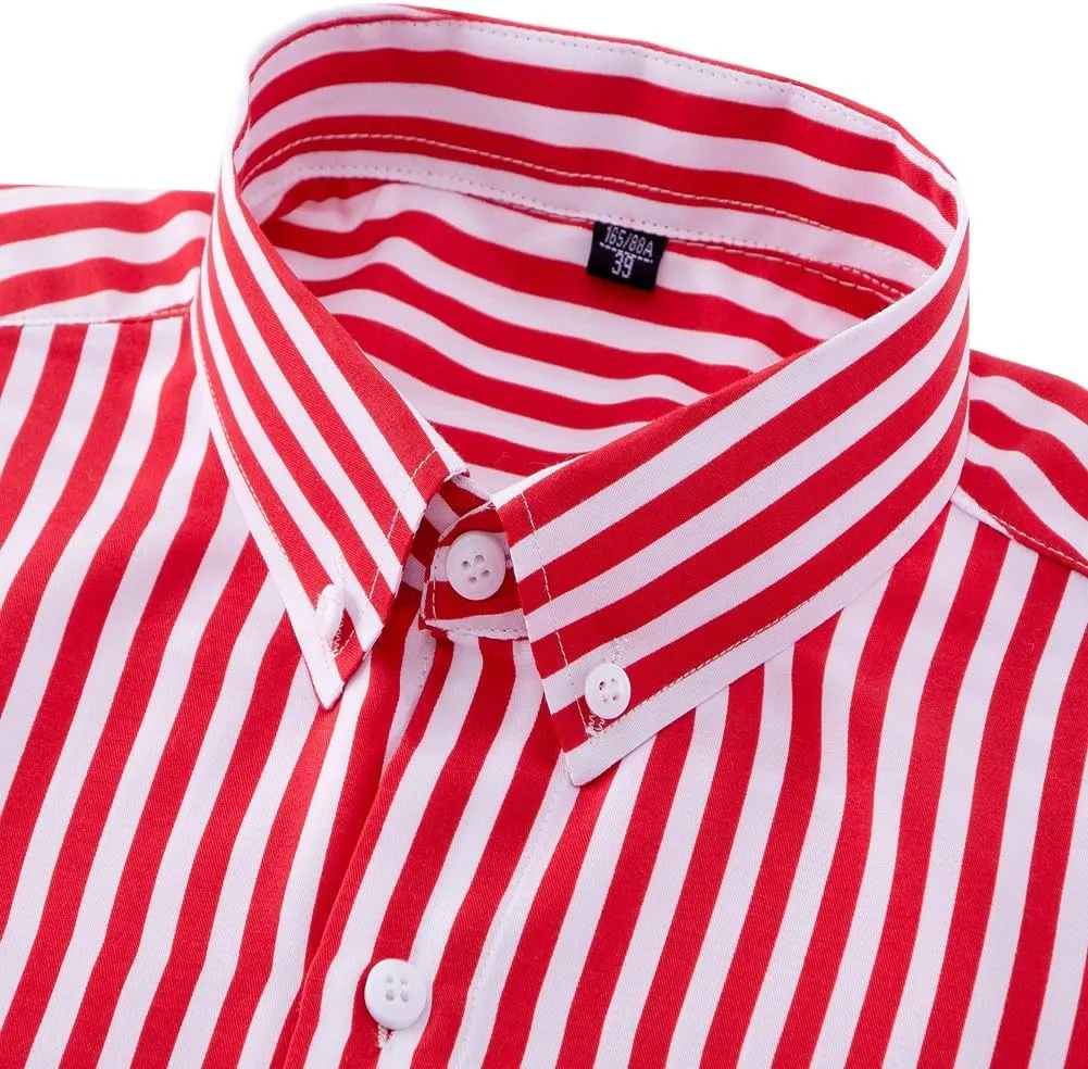 Men's Classic Casual Vertical Striped Slim Fit Long Sleeve Dress Shirts