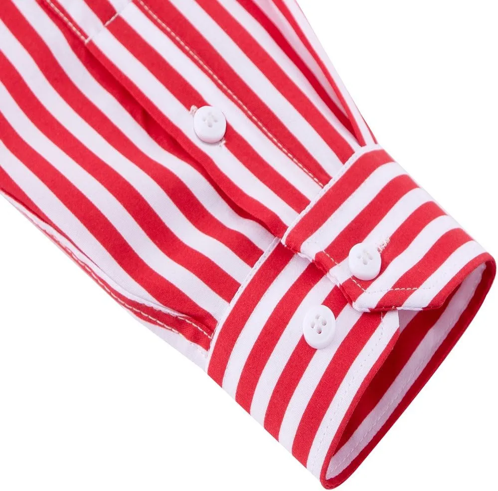 Men's Classic Casual Vertical Striped Slim Fit Long Sleeve Dress Shirts