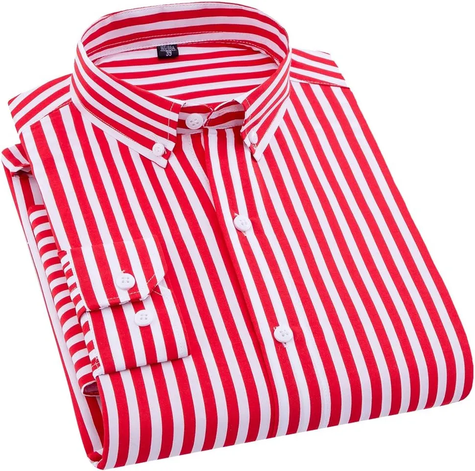 Men's Classic Casual Vertical Striped Slim Fit Long Sleeve Dress Shirts