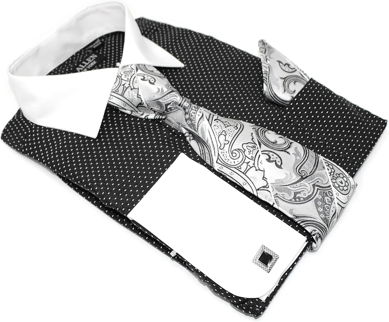 Men's Pin Dot Pattern Regular Fit French Cuffs Dress Shirts with Tie Hanky Cufflinks Combo