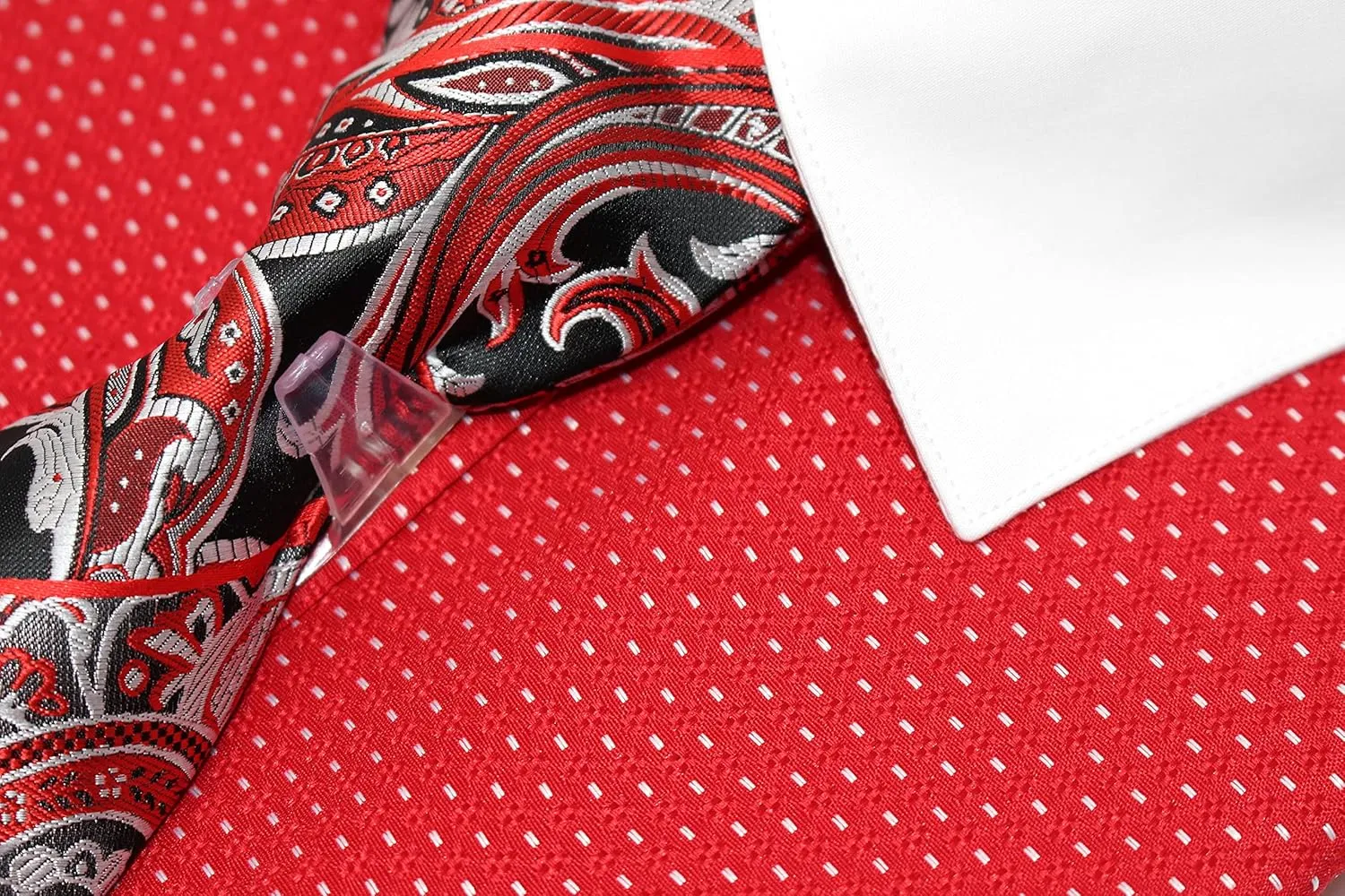 Men's Pin Dot Pattern Regular Fit French Cuffs Dress Shirts with Tie Hanky Cufflinks Combo
