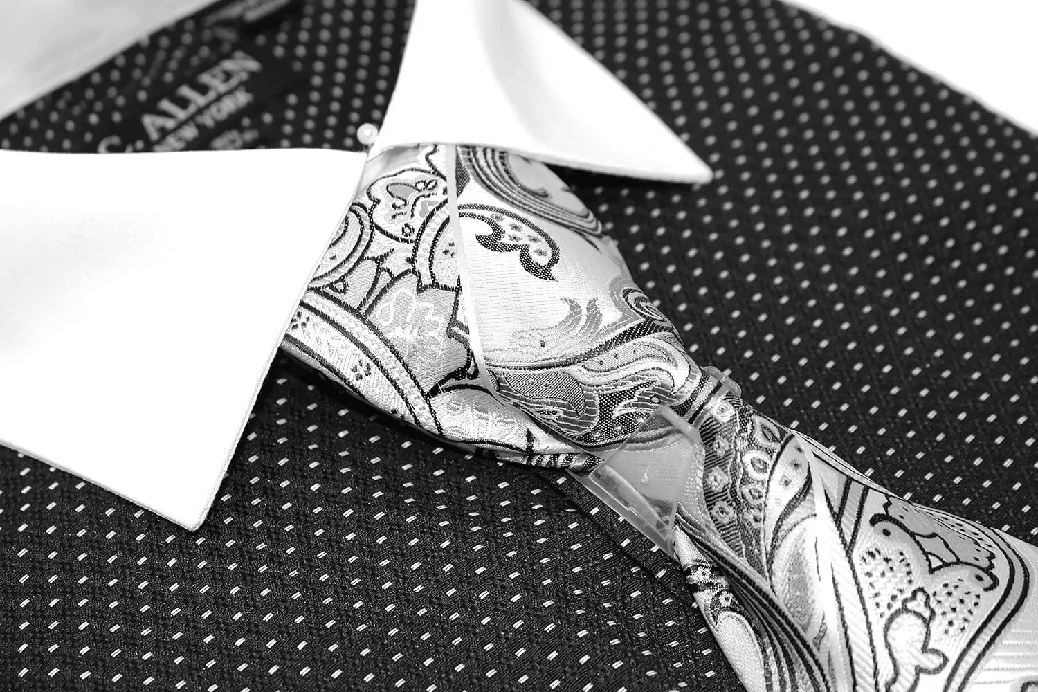 Men's Pin Dot Pattern Regular Fit French Cuffs Dress Shirts with Tie Hanky Cufflinks Combo