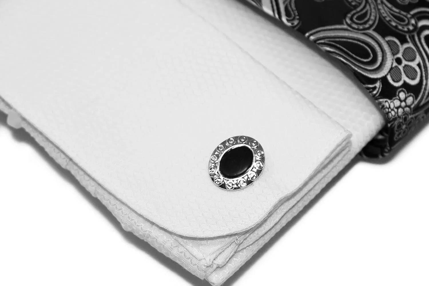 Men's Solid Micro Pattern Regular Fit Dress Shirts with Tie Hanky Cufflinks French Cuffs Combo