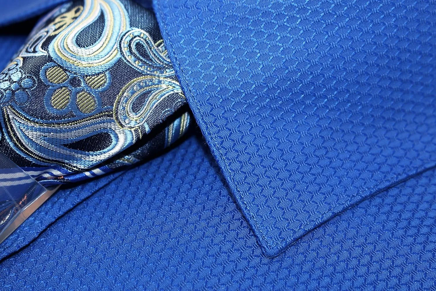 Men's Solid Micro Pattern Regular Fit Dress Shirts with Tie Hanky Cufflinks French Cuffs Combo