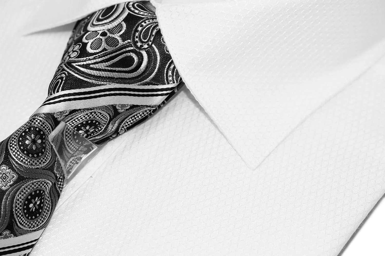 Men's Solid Micro Pattern Regular Fit Dress Shirts with Tie Hanky Cufflinks French Cuffs Combo