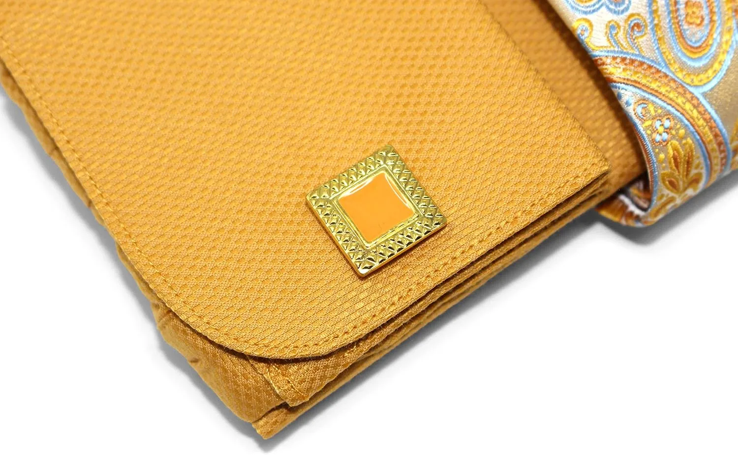 Men's Solid Square Pattern Regular Fit French Cuffs Dress Shirts with Tie Hanky Cufflinks Combo