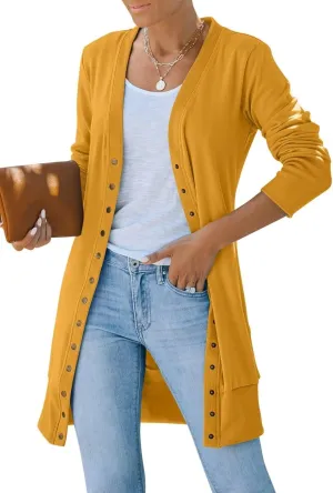 MEROKEETY Women's 2025 Fall Long Sleeve Snap Button Down Solid Color Knit Ribbed Neckline Cardigans