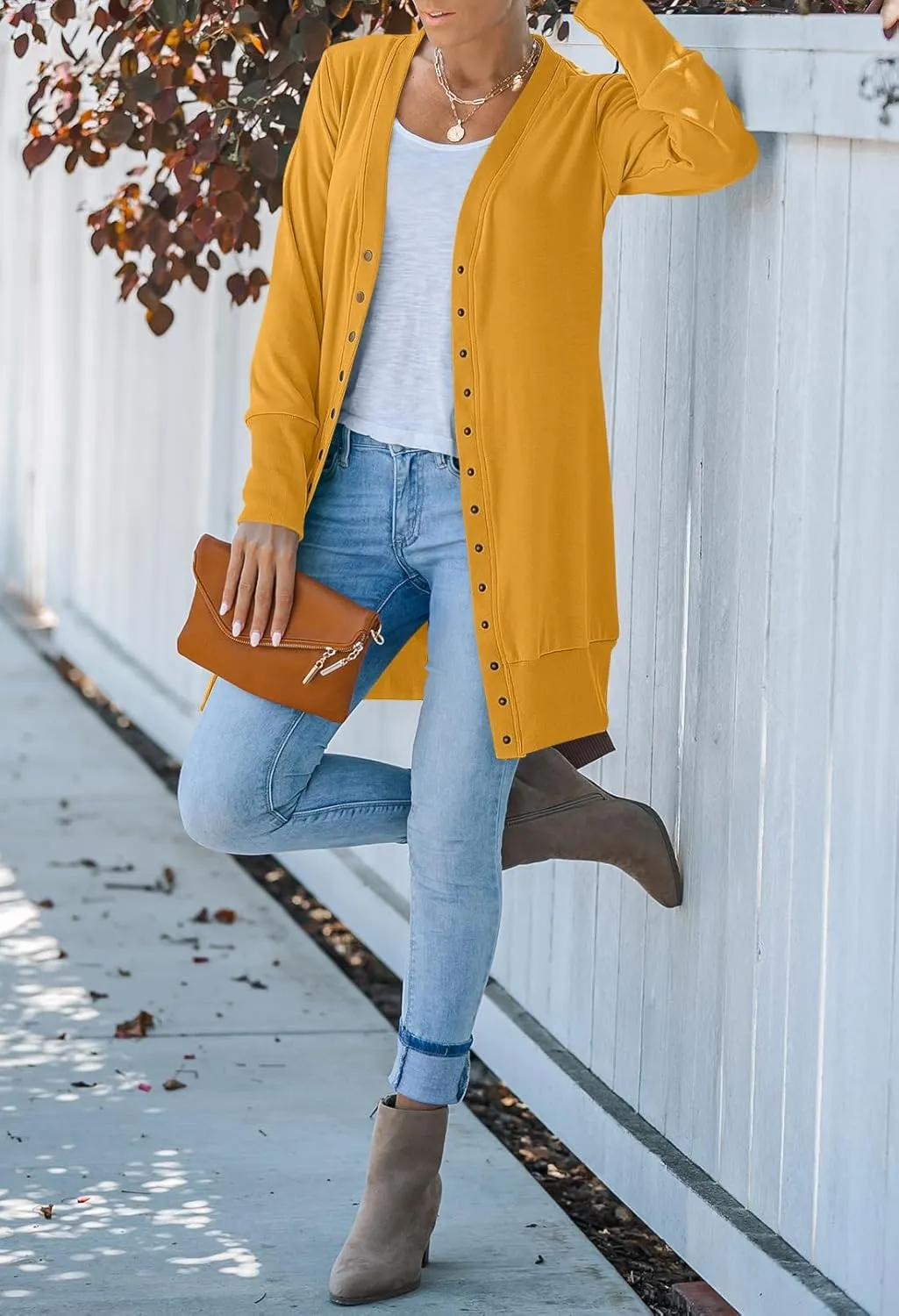 MEROKEETY Women's 2025 Fall Long Sleeve Snap Button Down Solid Color Knit Ribbed Neckline Cardigans