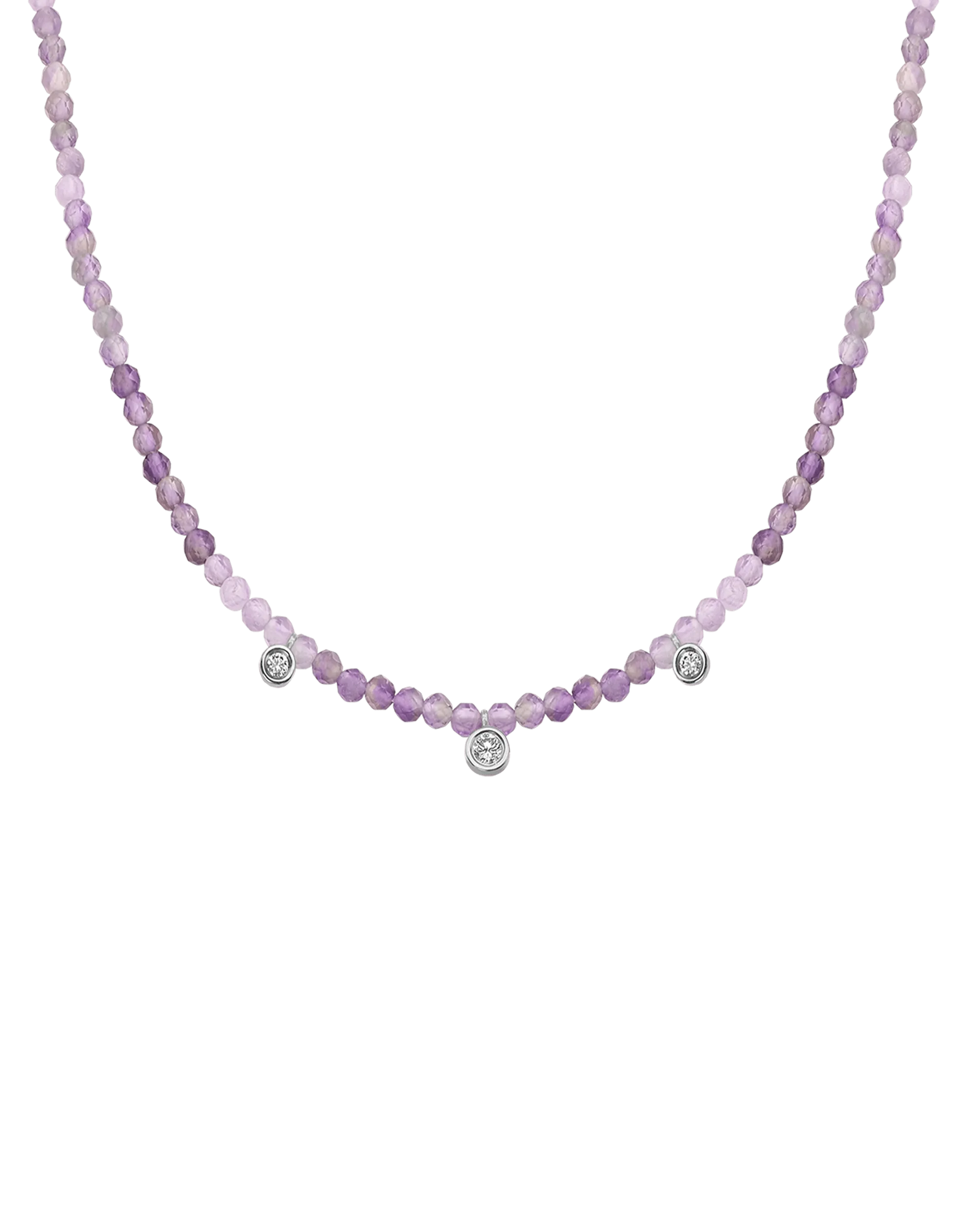 Moonstone Gemstone & Three diamonds Necklace - 14K White Gold