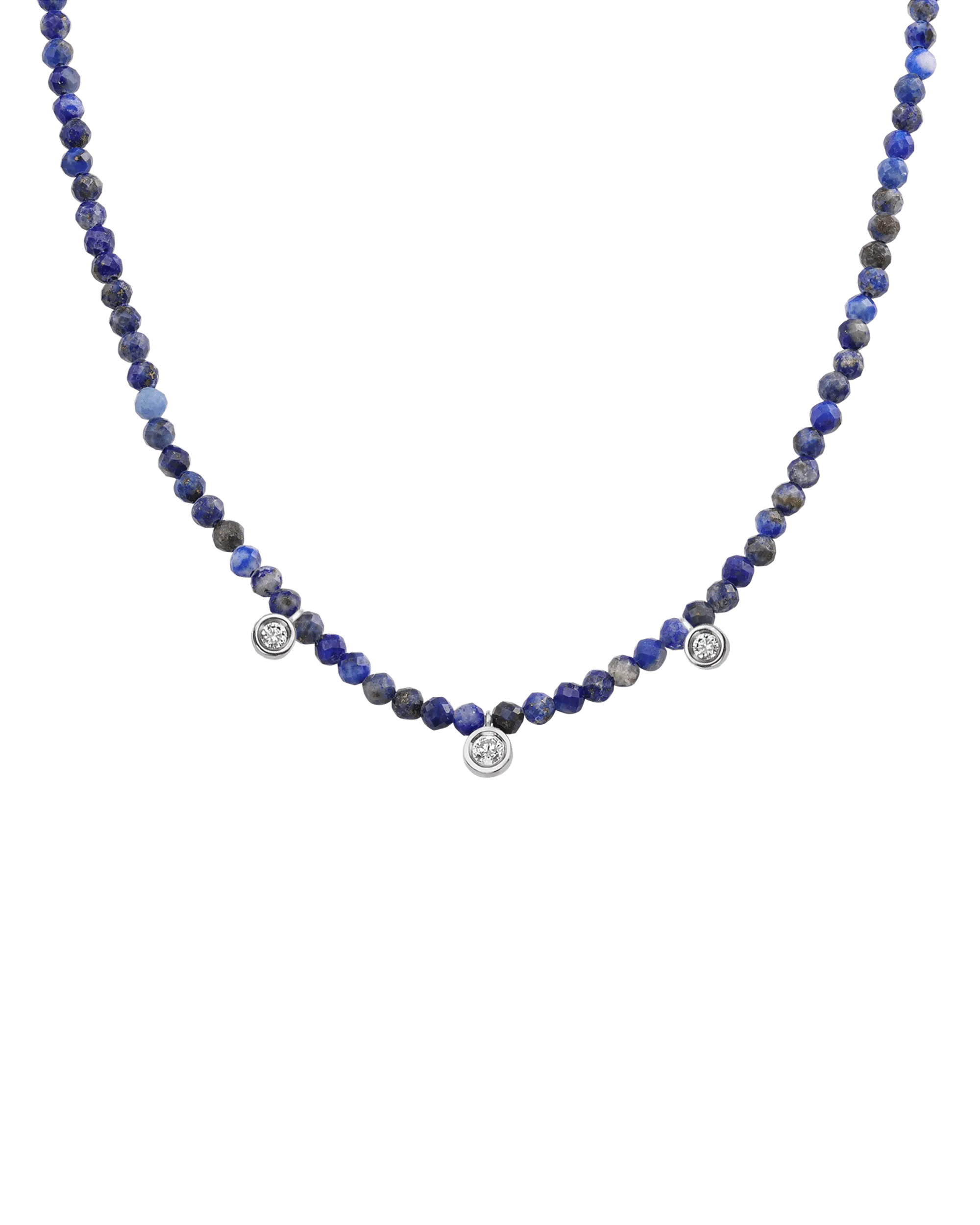 Moonstone Gemstone & Three diamonds Necklace - 14K White Gold