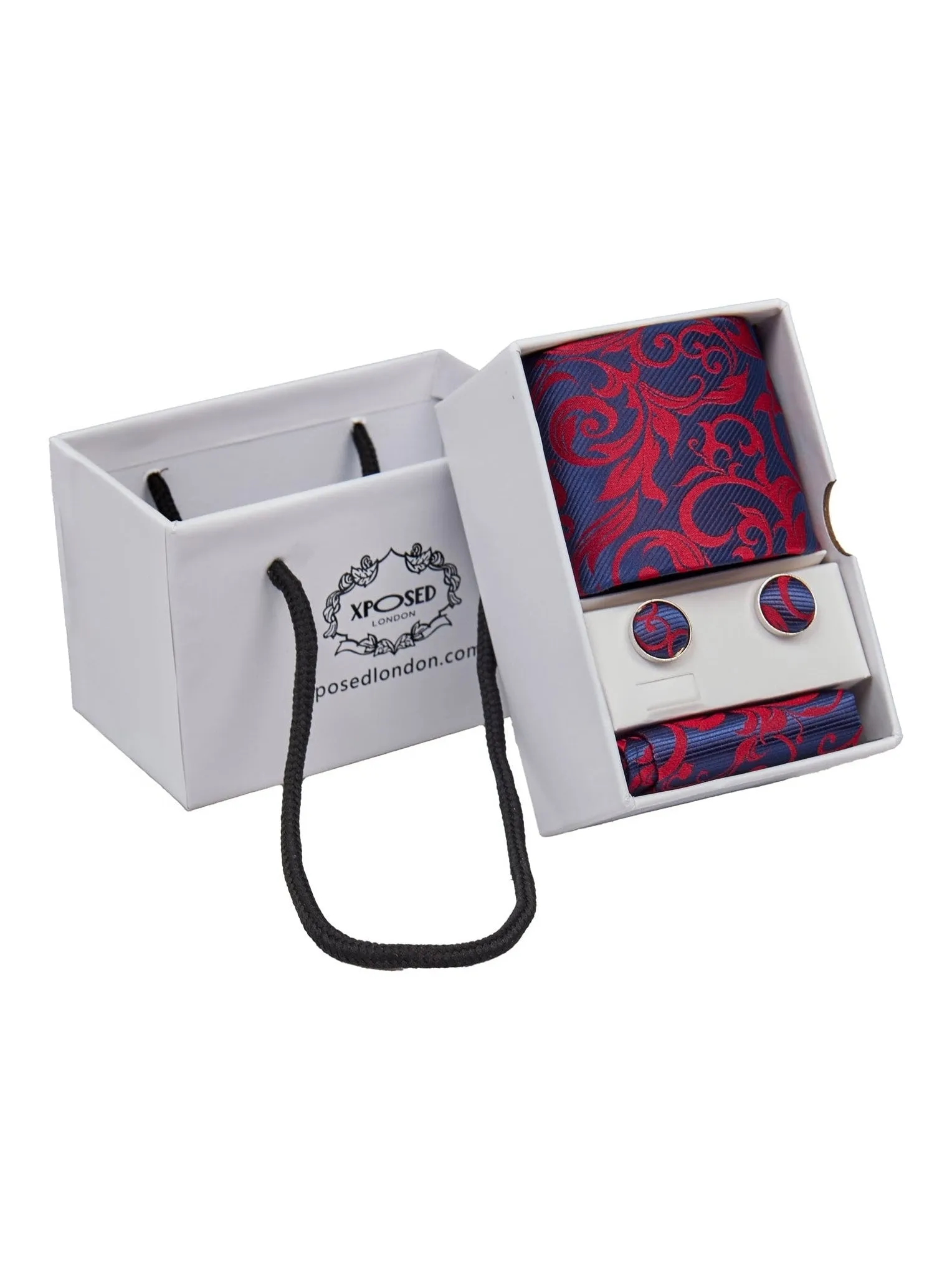 NAVY RED FLORAL PAISLEY NECK TIE SET