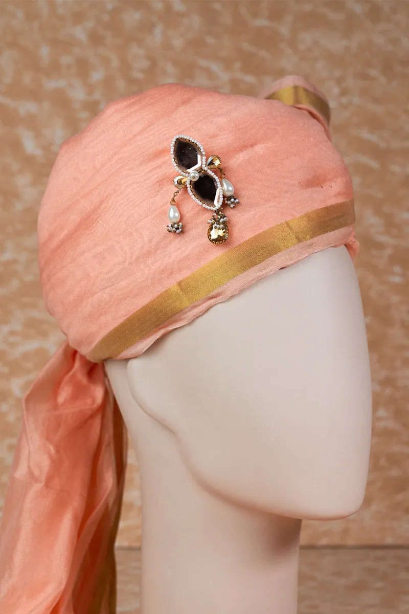 Peach Silk Safa With Border