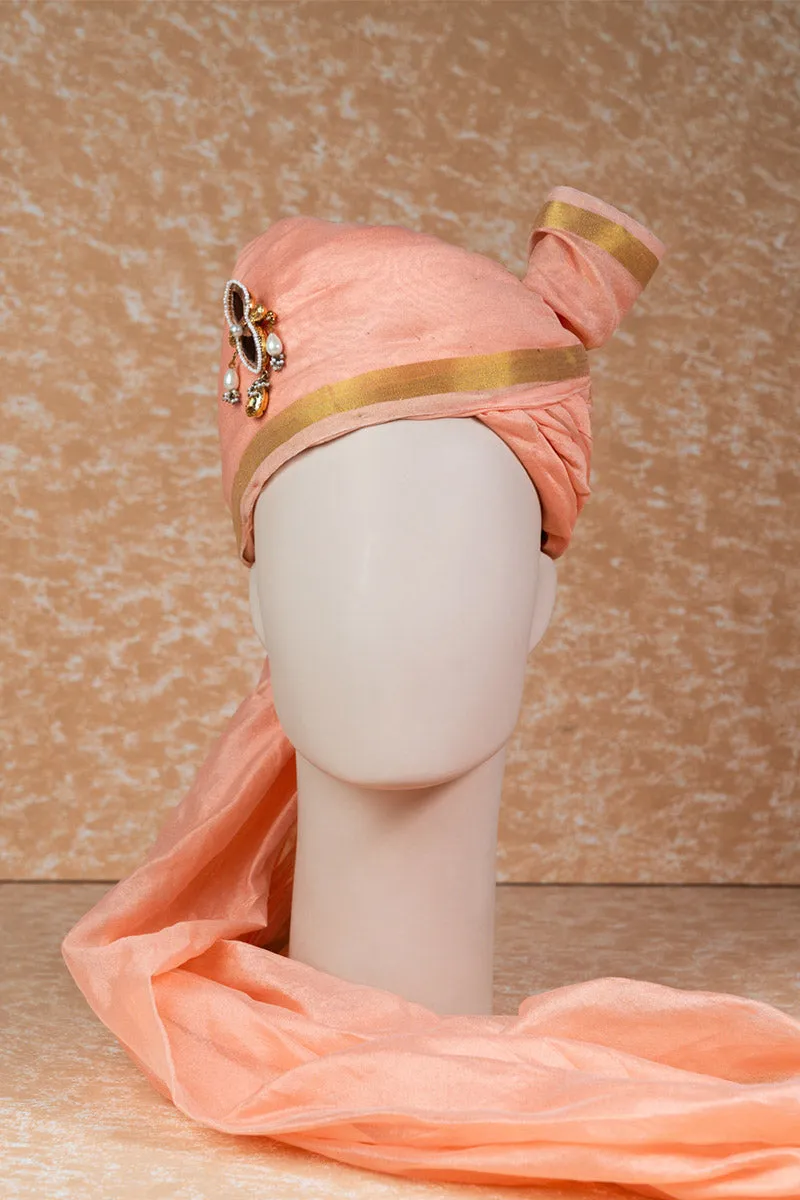 Peach Silk Safa With Border
