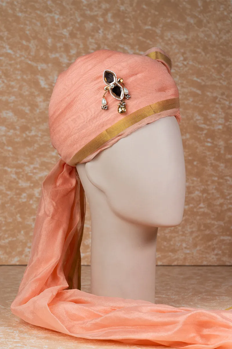Peach Silk Safa With Border