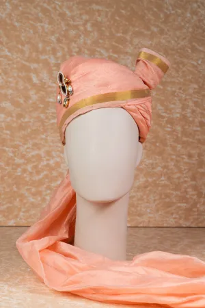 Peach Silk Safa With Border