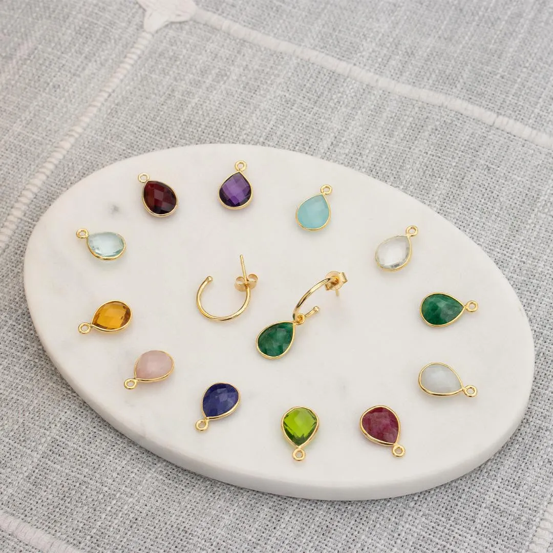 Peridot Drop Hoop Earrings | Silver - August