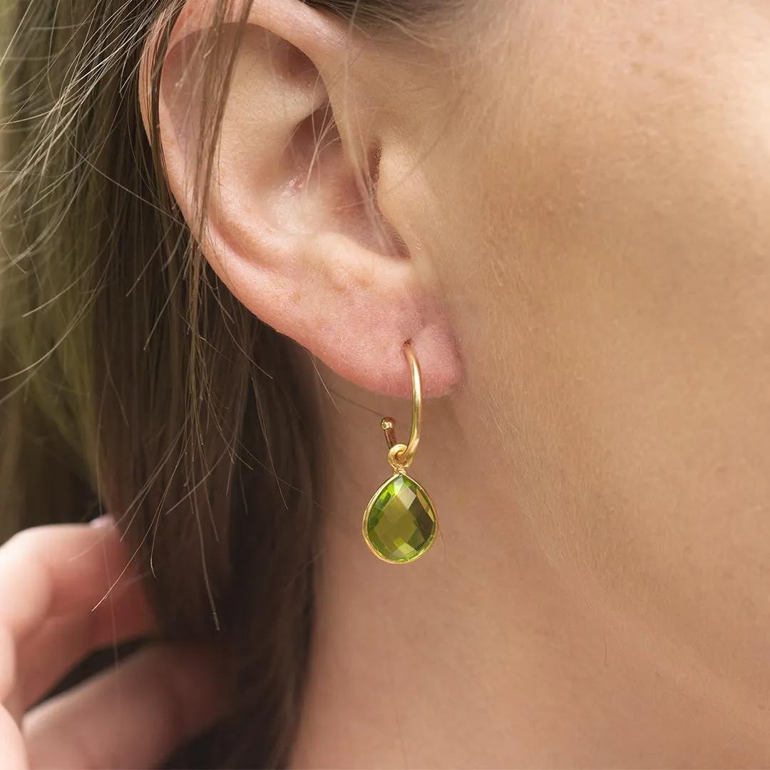 Peridot Drop Hoop Earrings | Silver - August