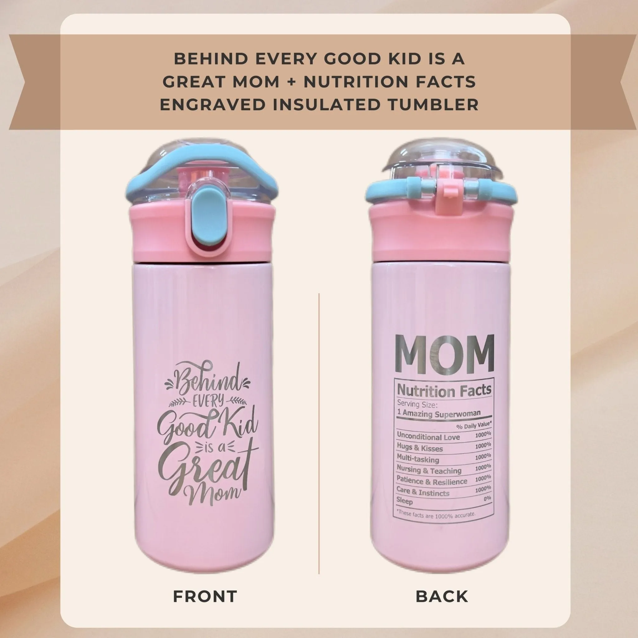 Personalized Tumbler Best Dad Amazing Mom Laser Engraved Water Bottle Insulated Stainless Steel with Straw Handle 16.9 oz