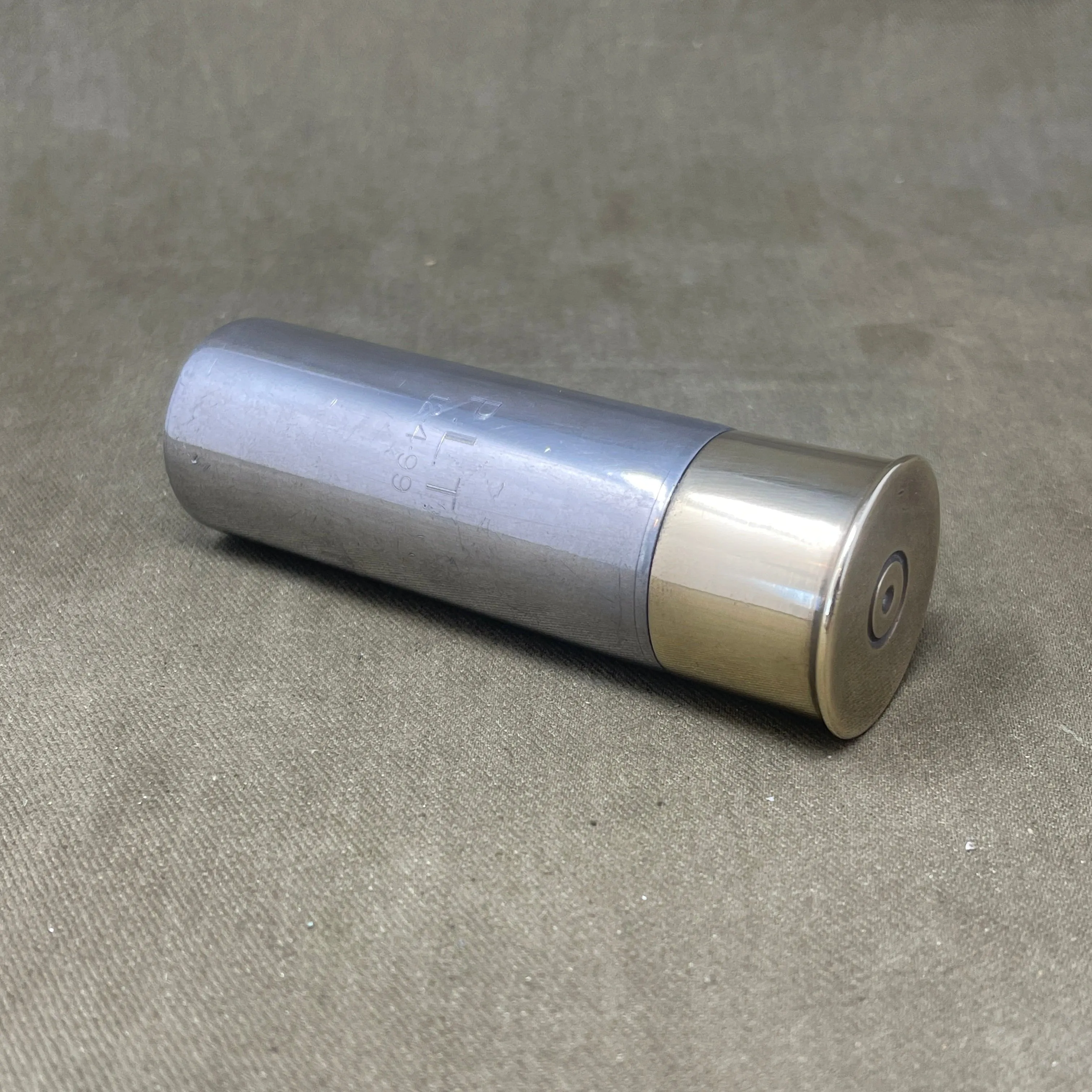 Pewter 4oz Flask as Shotgun Cartridge with Brass Screw