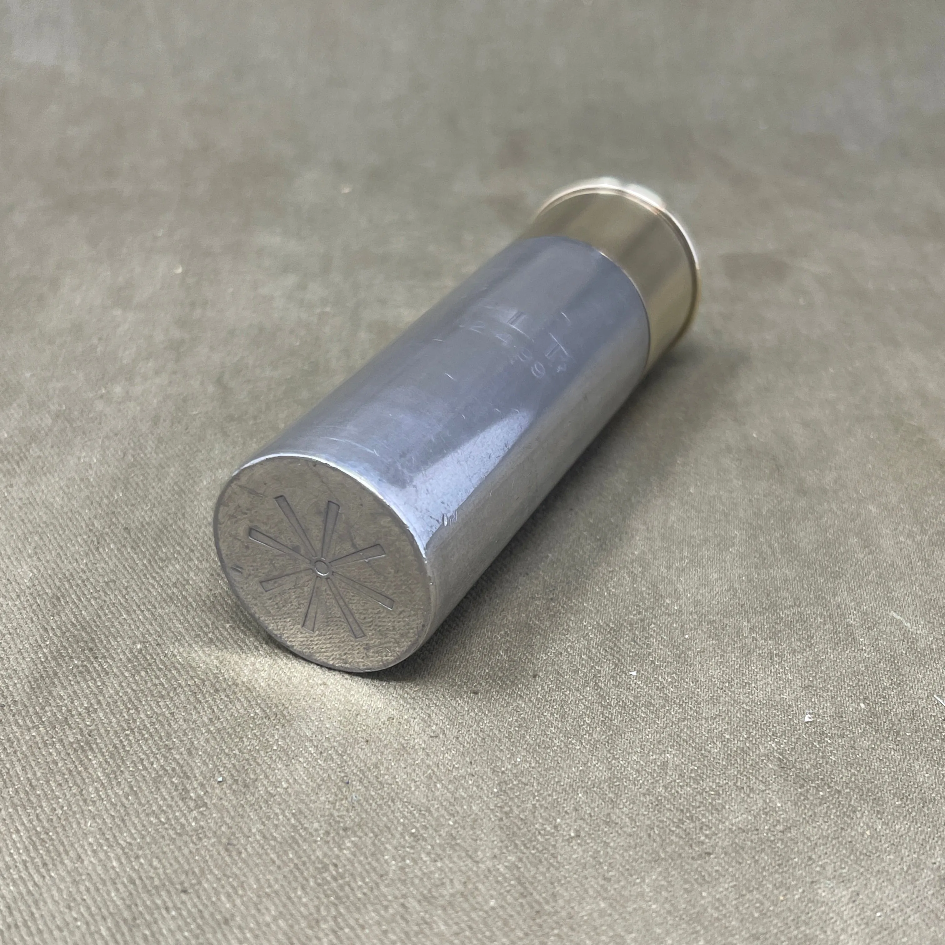 Pewter 4oz Flask as Shotgun Cartridge with Brass Screw