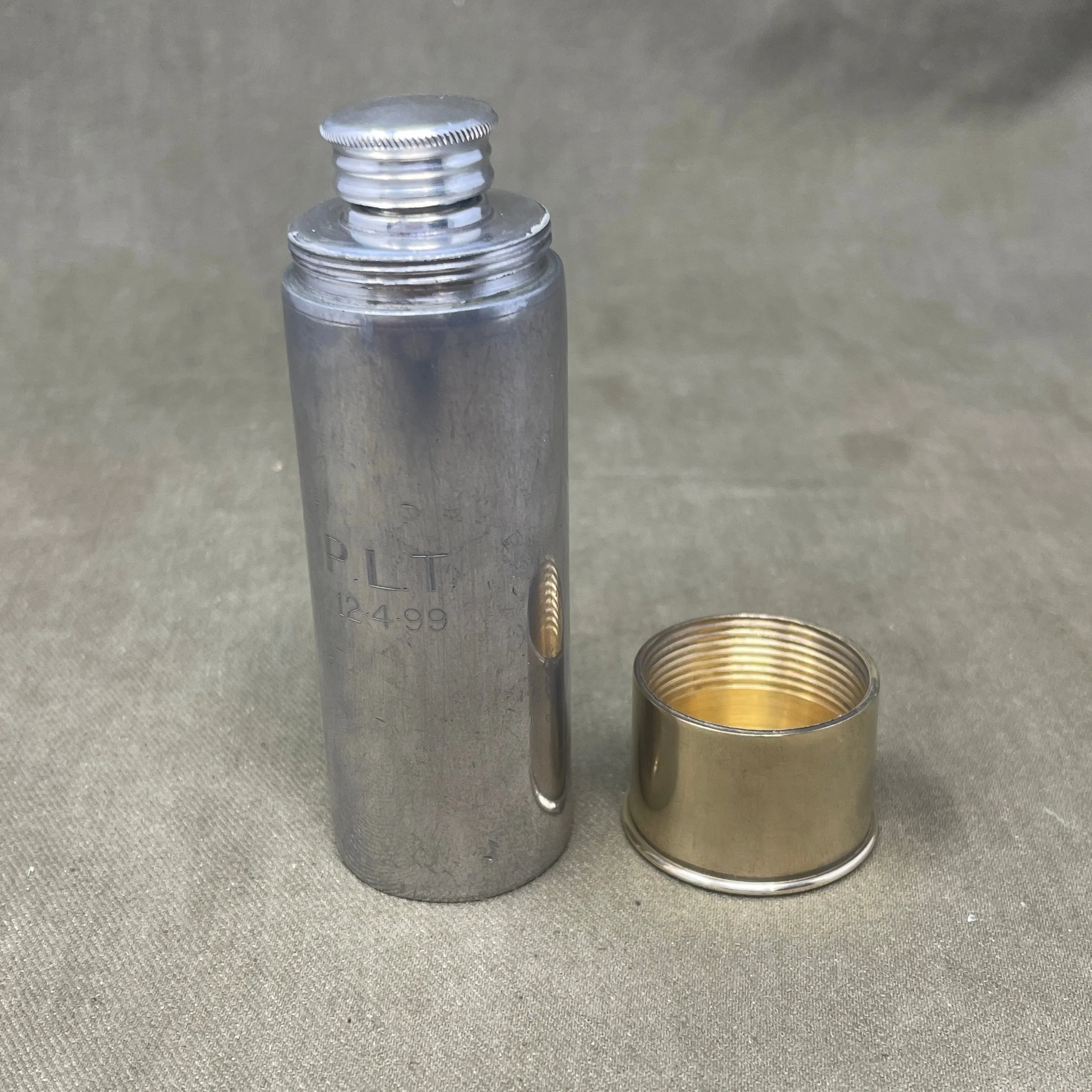 Pewter 4oz Flask as Shotgun Cartridge with Brass Screw