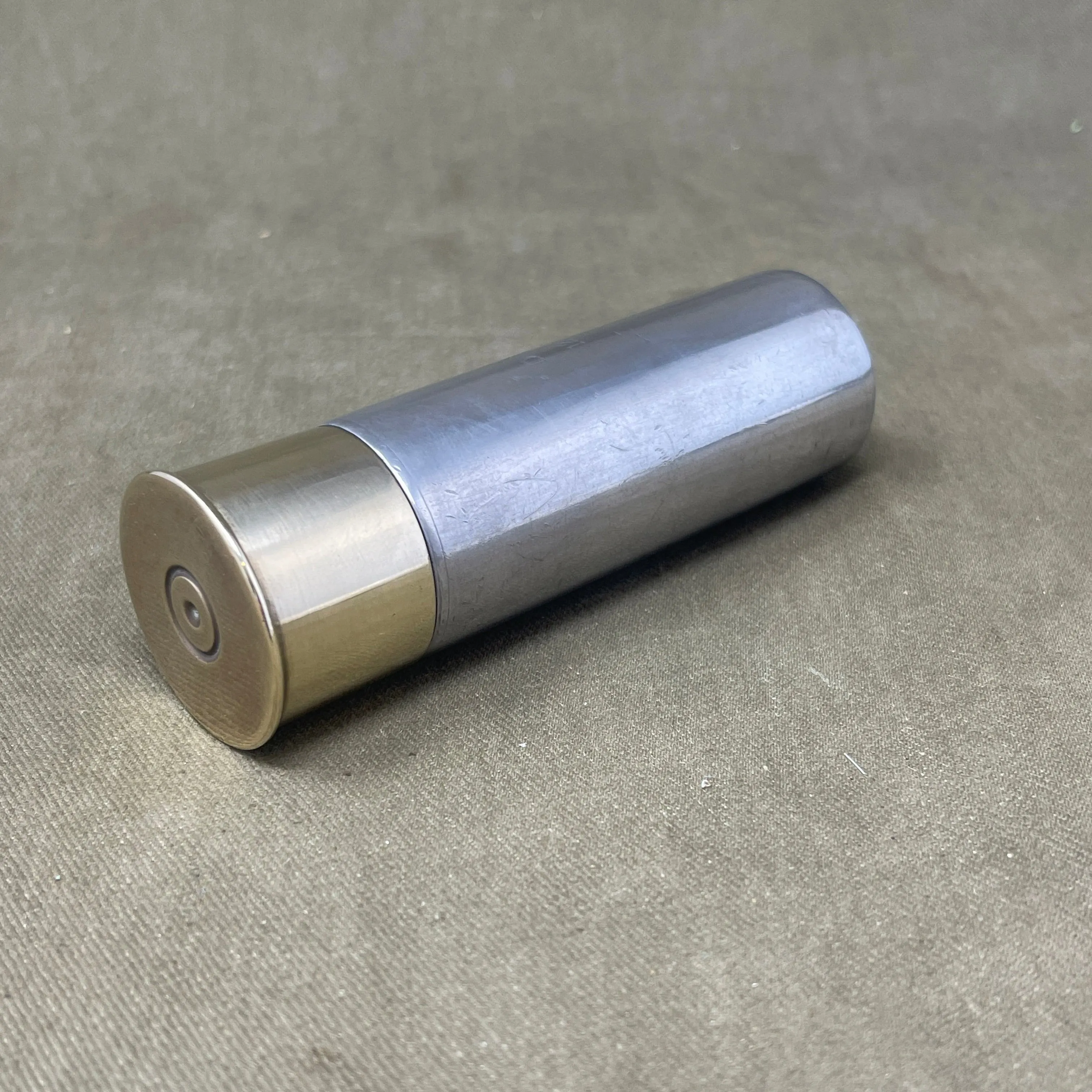 Pewter 4oz Flask as Shotgun Cartridge with Brass Screw