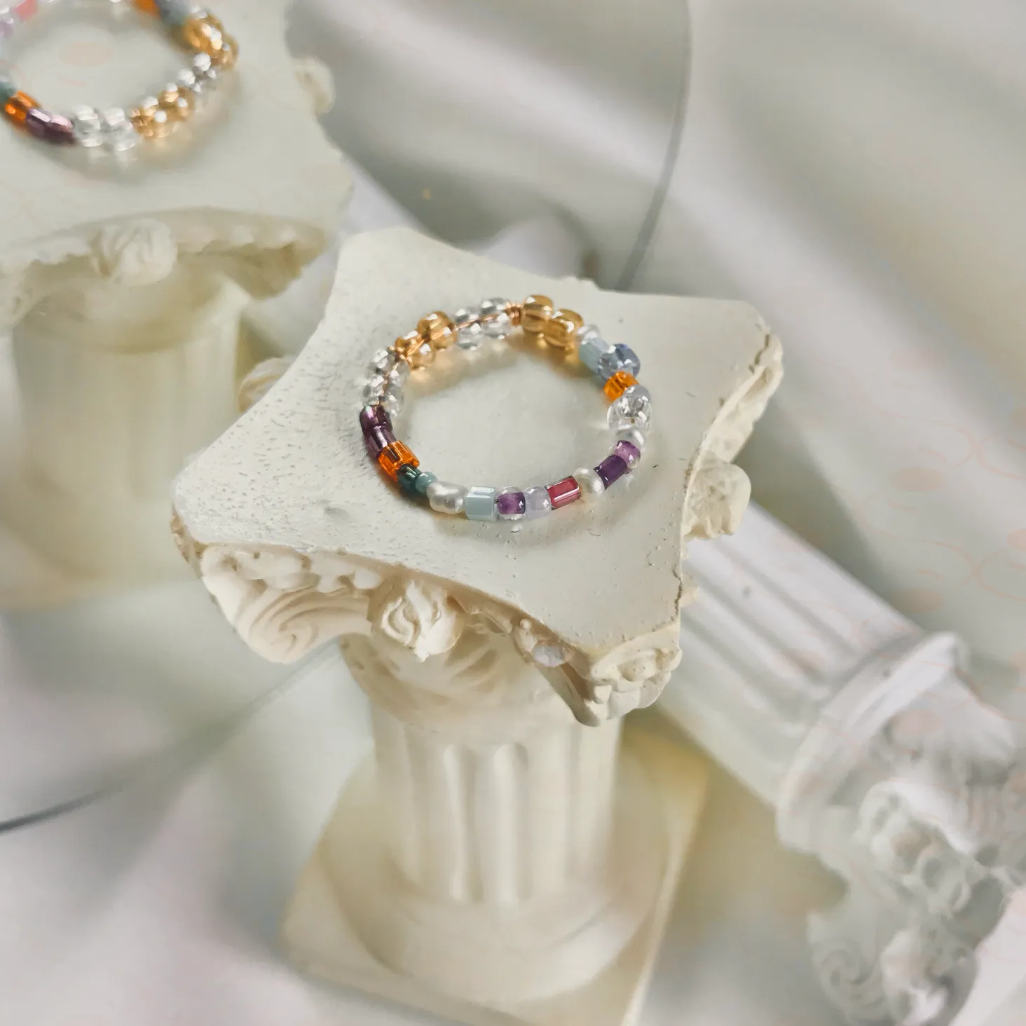 "Secret Garden" Beaded Floral Earrings and Ring