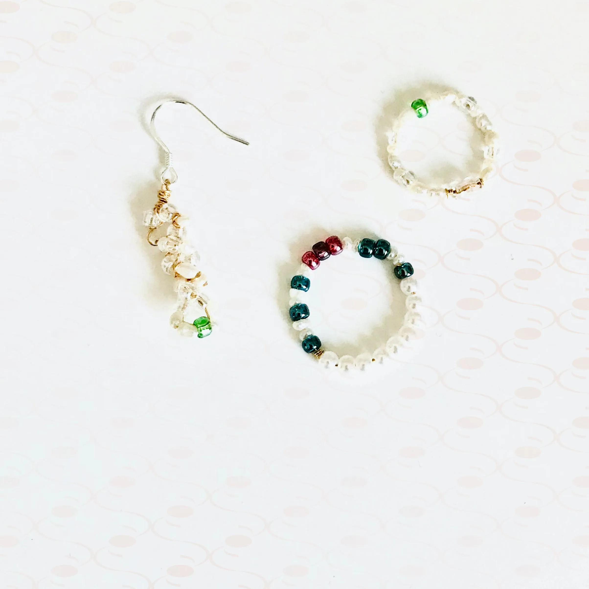 "Secret Garden" Beaded Floral Earrings and Ring