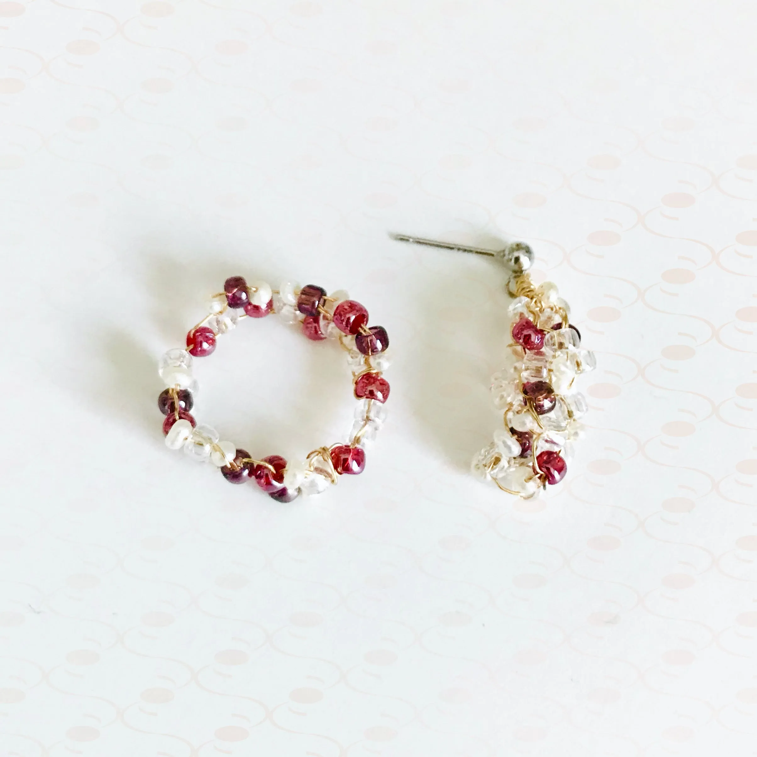 "Secret Garden" Beaded Floral Earrings and Ring