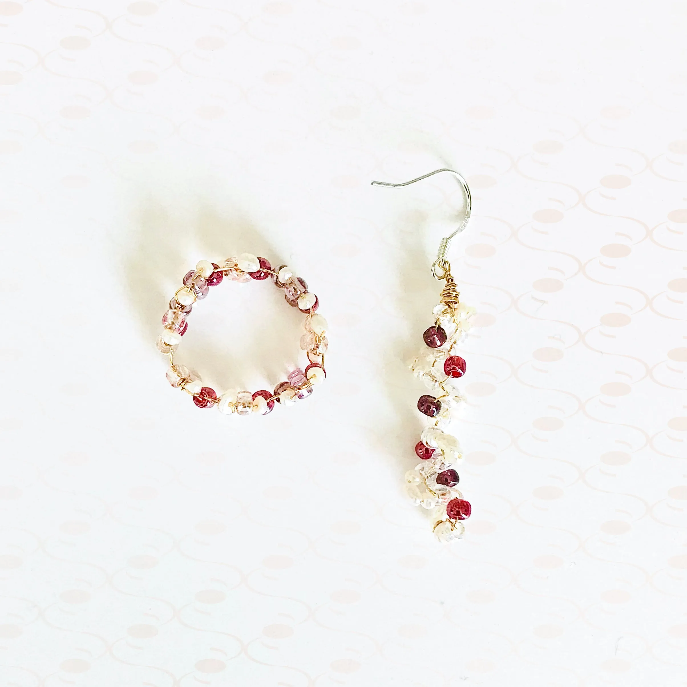 "Secret Garden" Beaded Floral Earrings and Ring