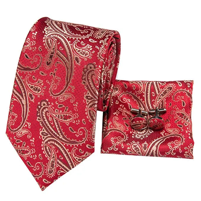 Red and Tan Silk Necktie Set-LBW336