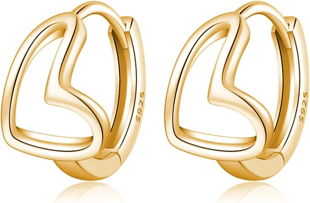 Reffeer Solid 925 Sterling Silver Love Heart Hoop Earrings for Women Teens Heart Hoop Earrings Love Huggie