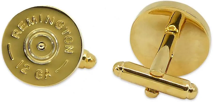 Remington 12 Gauge Shotgun Shell Cuff Link Pair - [Gold][5/8'' Diameter]