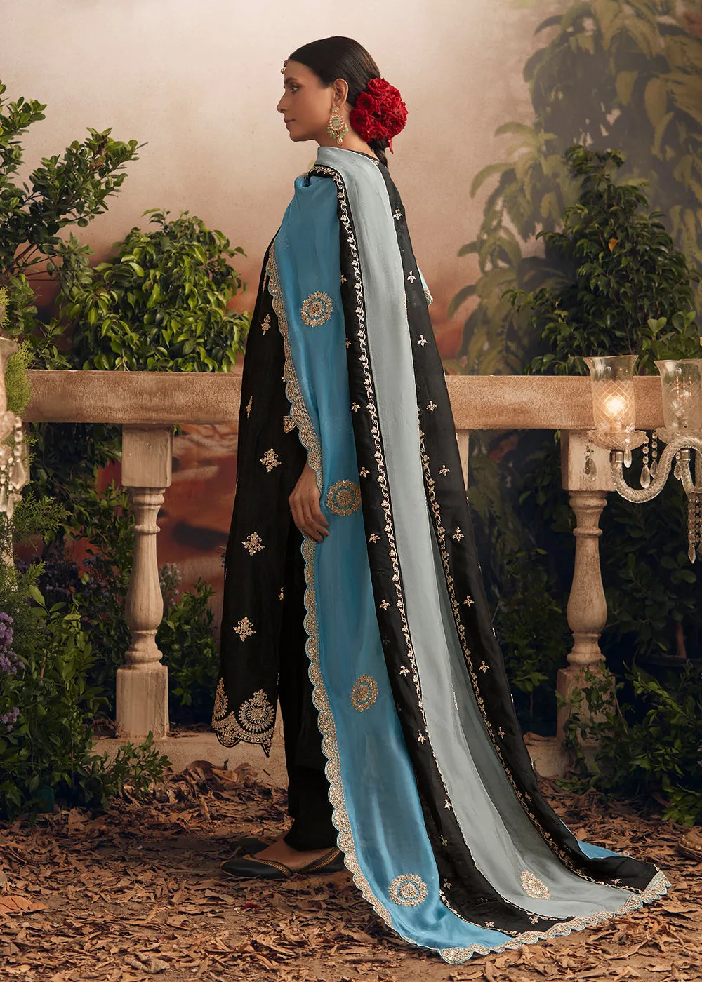 Silk Modale Jet Black Embroidered Festive Salwar Suit