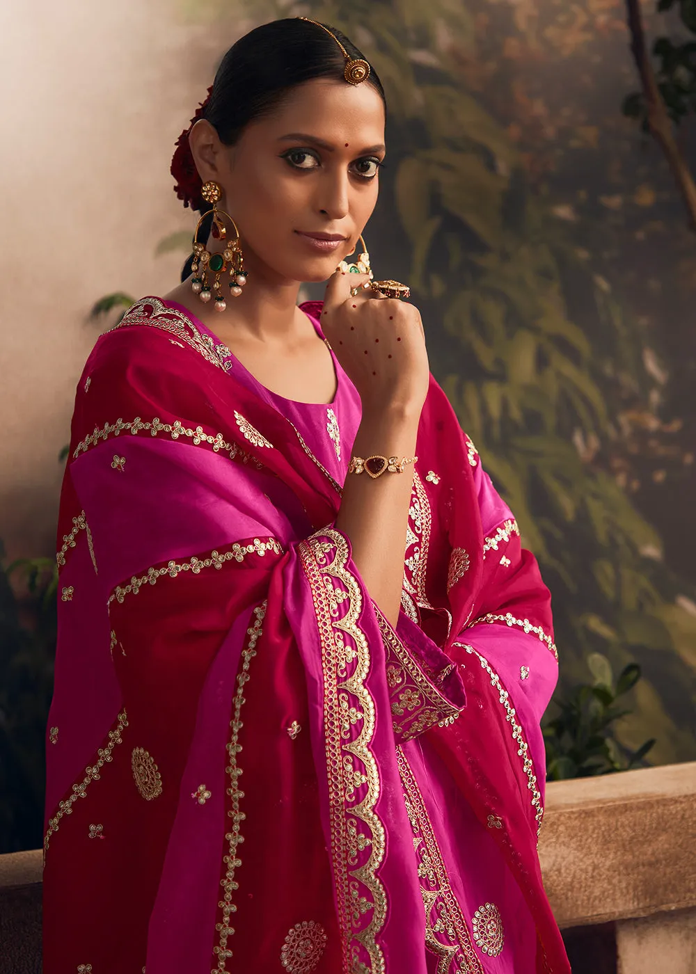Silk Modale Magenta Pink Embroidered Festive Salwar Suit