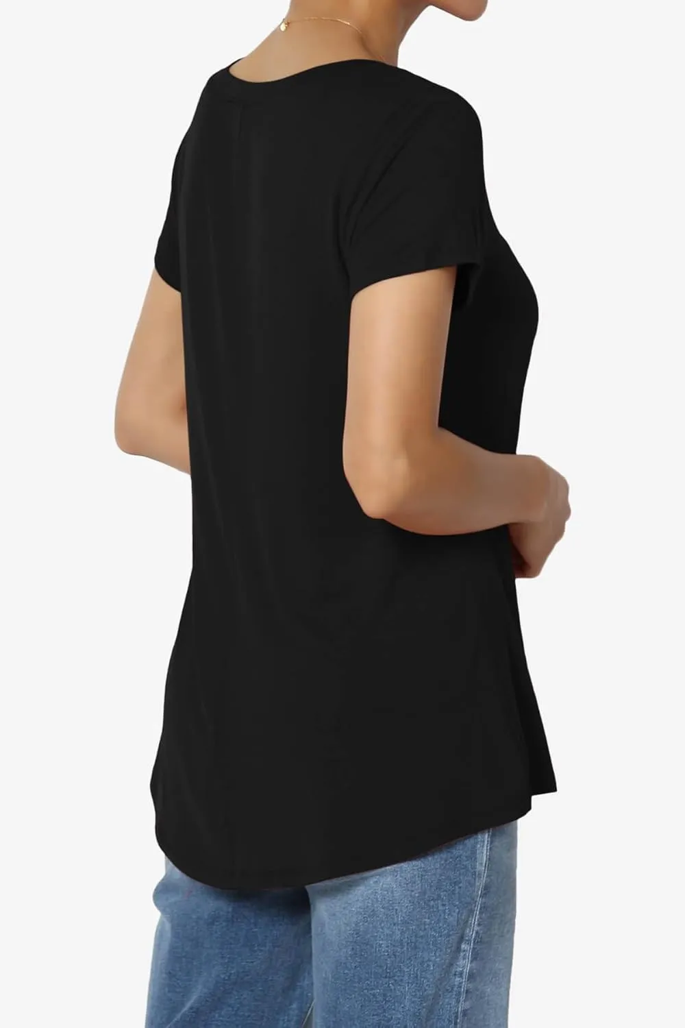 TheMogan Women's Casual V-Neck Short Sleeve T-Shirt Soft Drapey Jersey Relaxed Top Perfect Tee