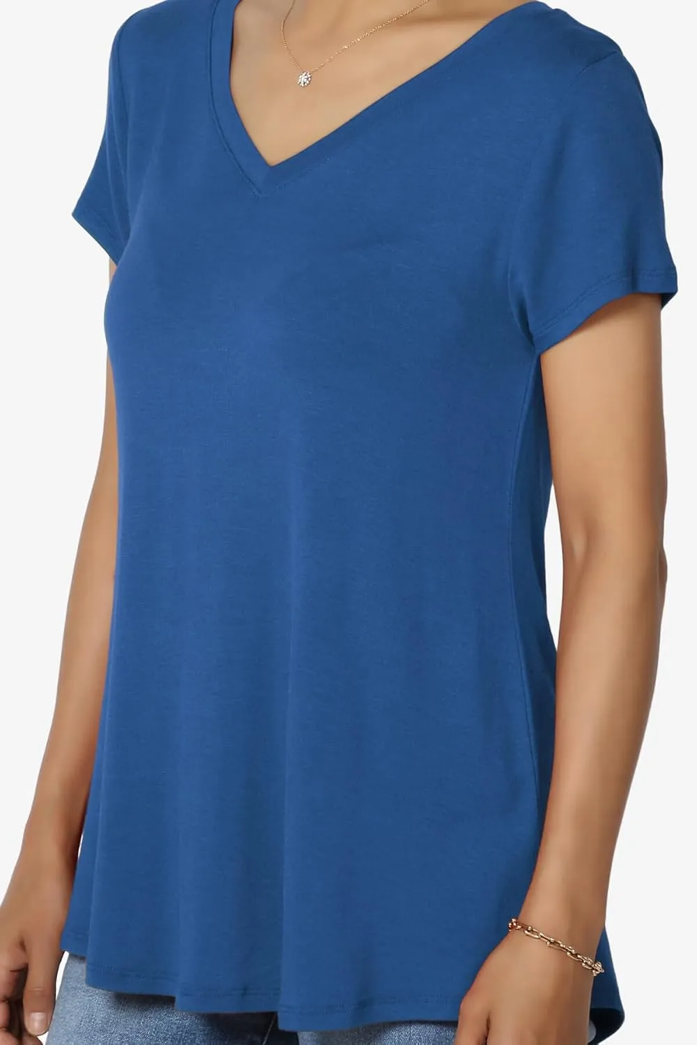 TheMogan Women's Casual V-Neck Short Sleeve T-Shirt Soft Drapey Jersey Relaxed Top Perfect Tee