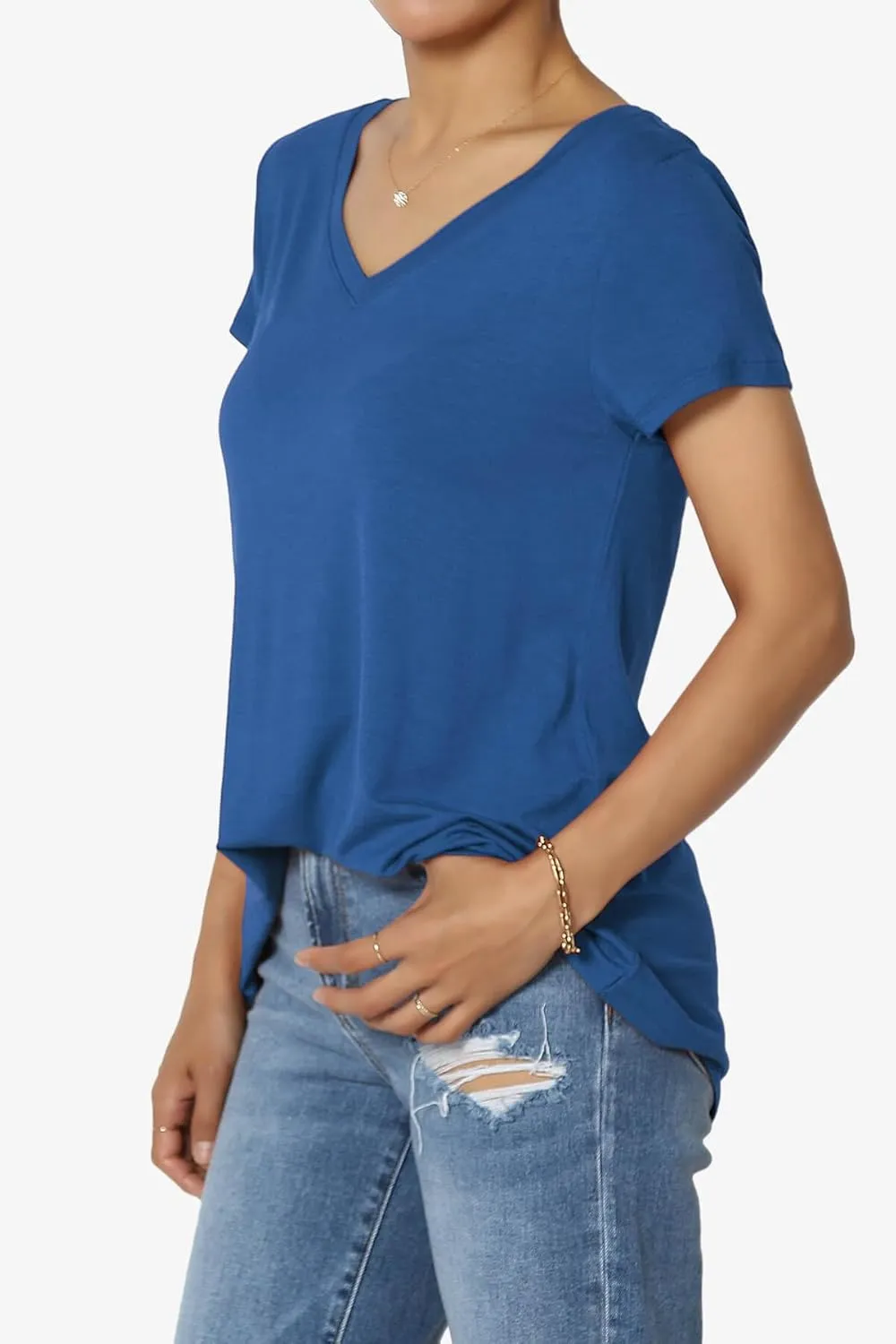 TheMogan Women's Casual V-Neck Short Sleeve T-Shirt Soft Drapey Jersey Relaxed Top Perfect Tee